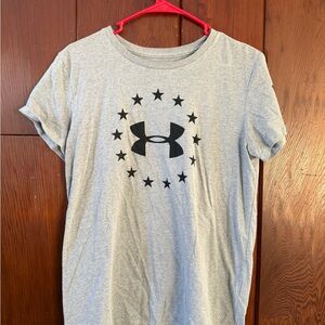 Under Armour Heather Gray Tee with Black Emblem